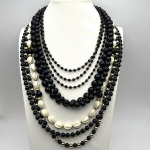 Vintage Black White Gold Beaded Necklace Lot 6 Wear Resell Craft